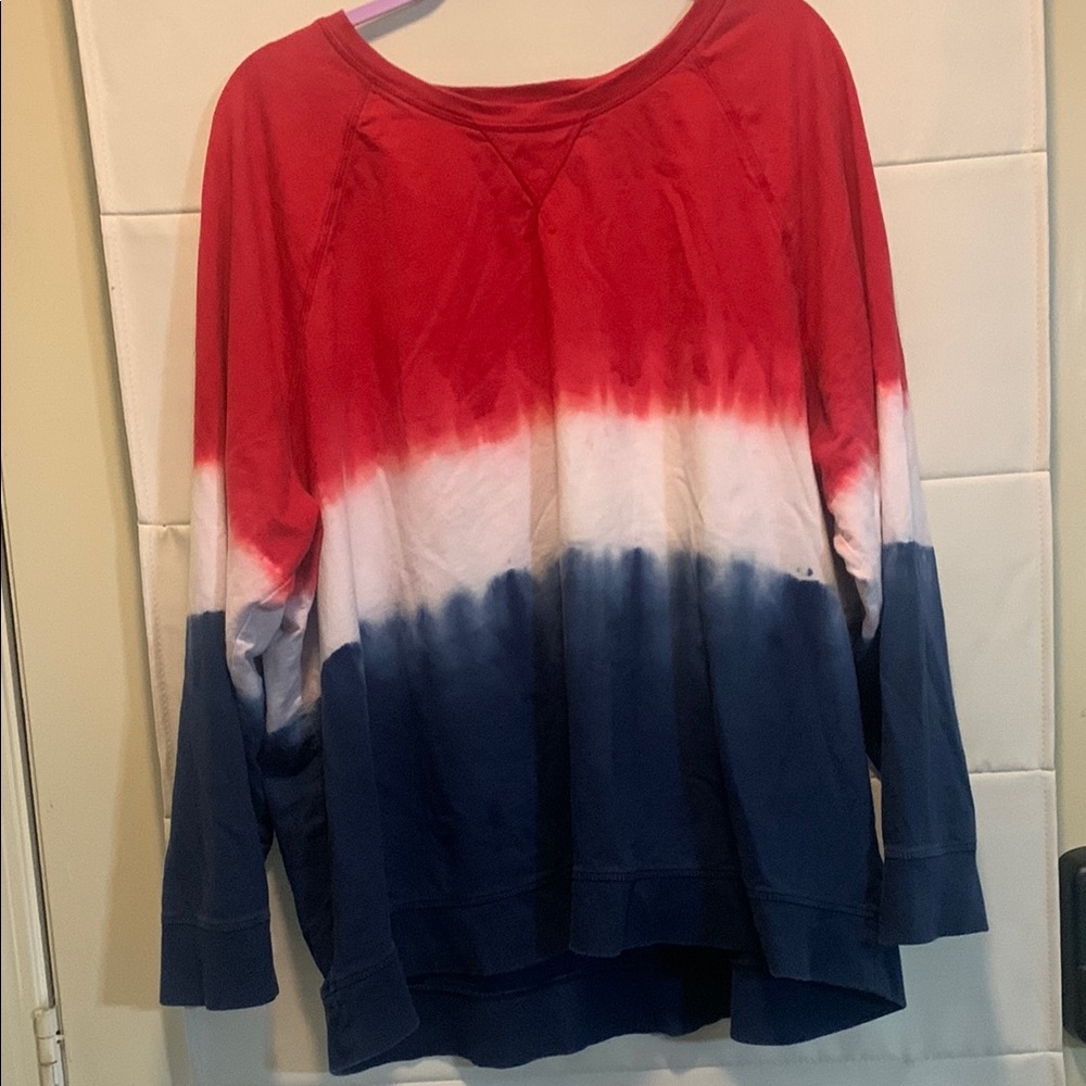 Natural Reflections Patriotic Tie-dye 100% Cotton Sweatshirt Plus 2x Cozy Casual